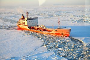 As sea ice melts, ship traffic increases, interfering with wildlife migrations and breeding and increasing the risk of a catastrophic oil spill. Photo credit: U.S. Coast Guard/ Charly Hengen
