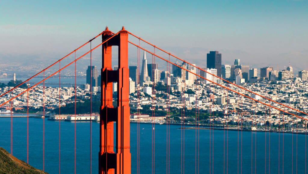 Golden Gate Bridge with San Francisco cityscape in the background