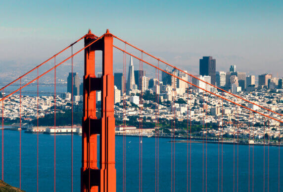 Golden Gate Bridge with San Francisco cityscape in the background